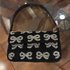 Elegant Black and Silver Beaded Shoulder Bag